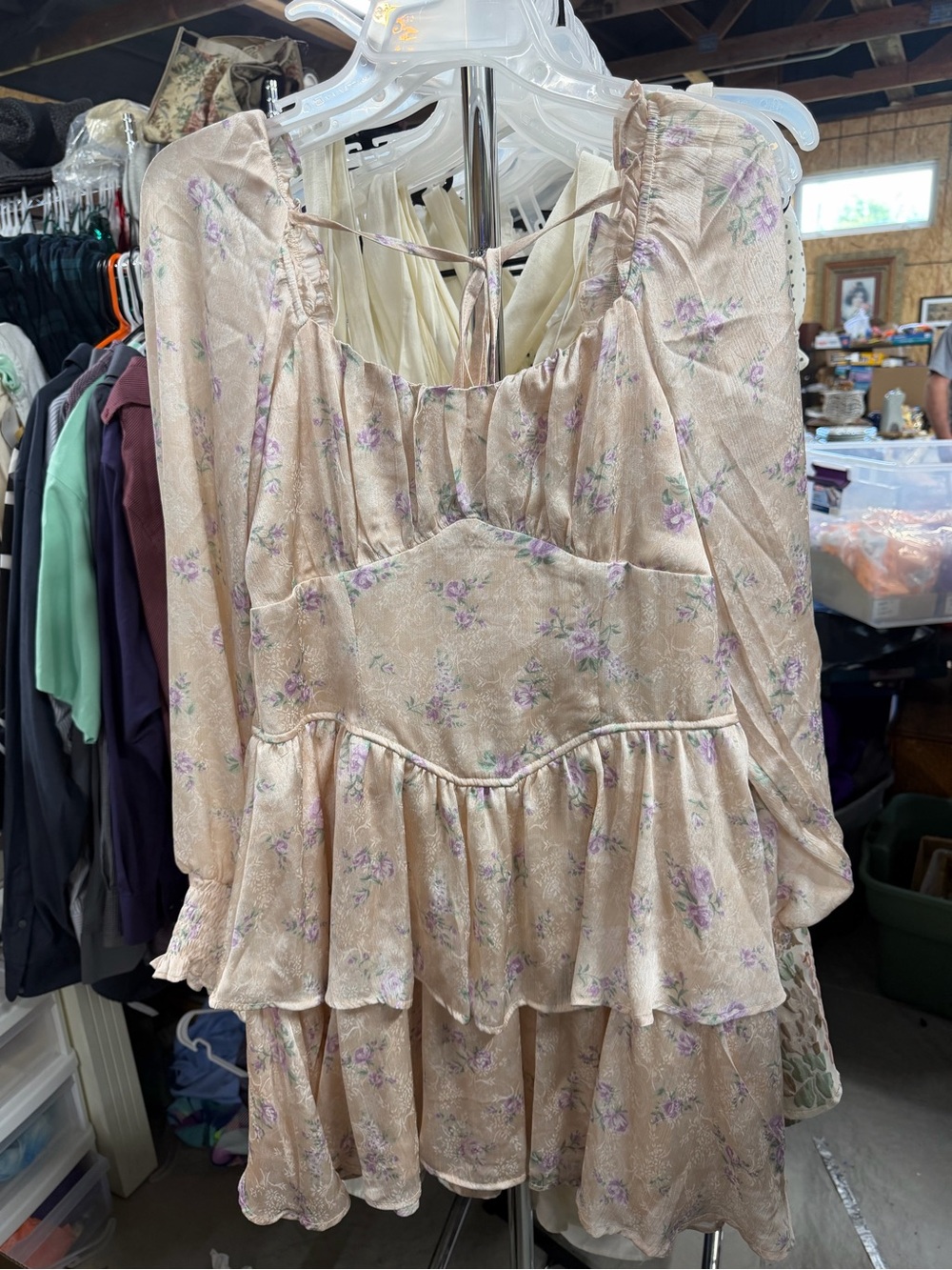 Francesca's Collections Beige Floral Ruffle Mini Dress